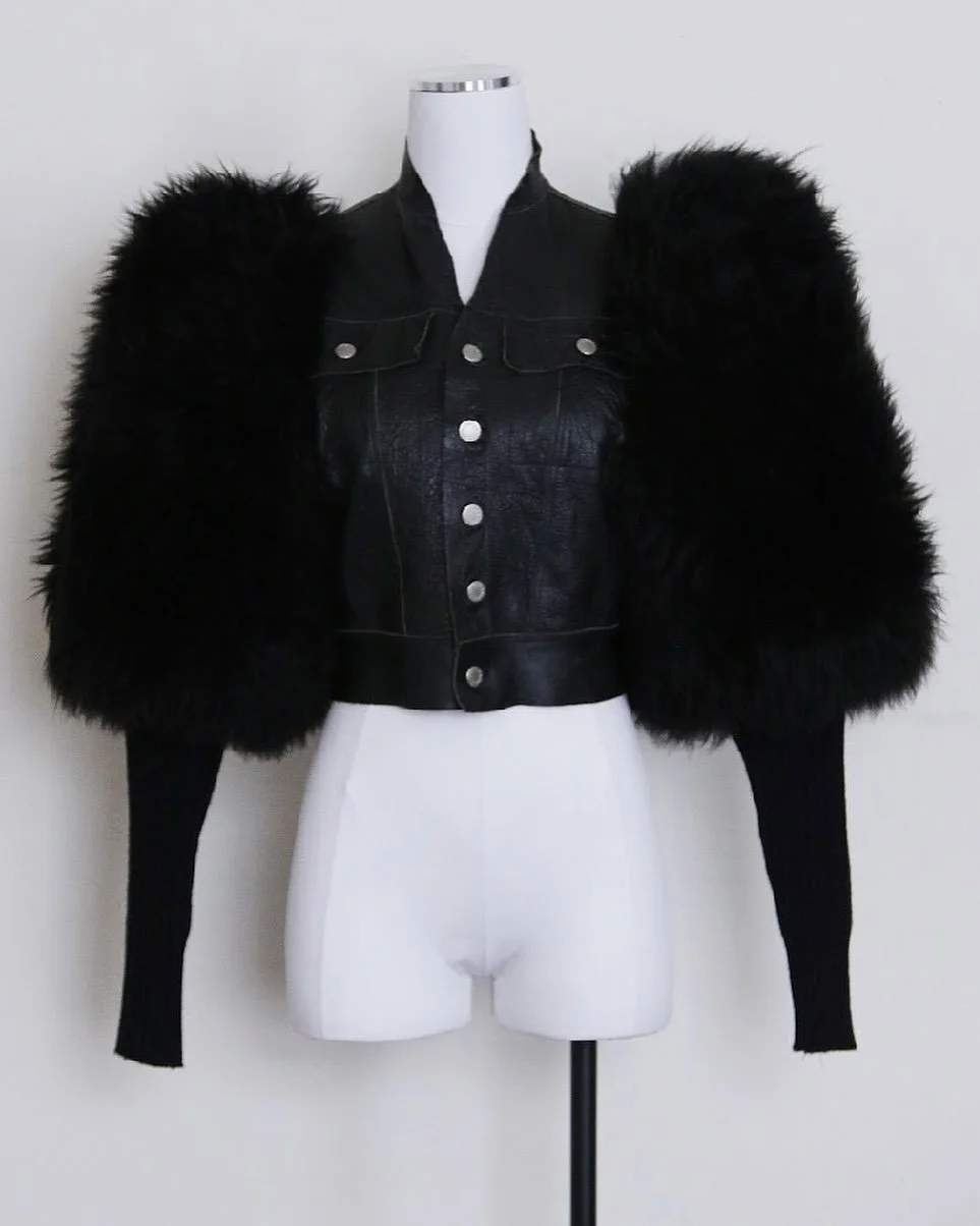 From the archive: early Rick Owens leather and shearling trucker jacket circa 1996.