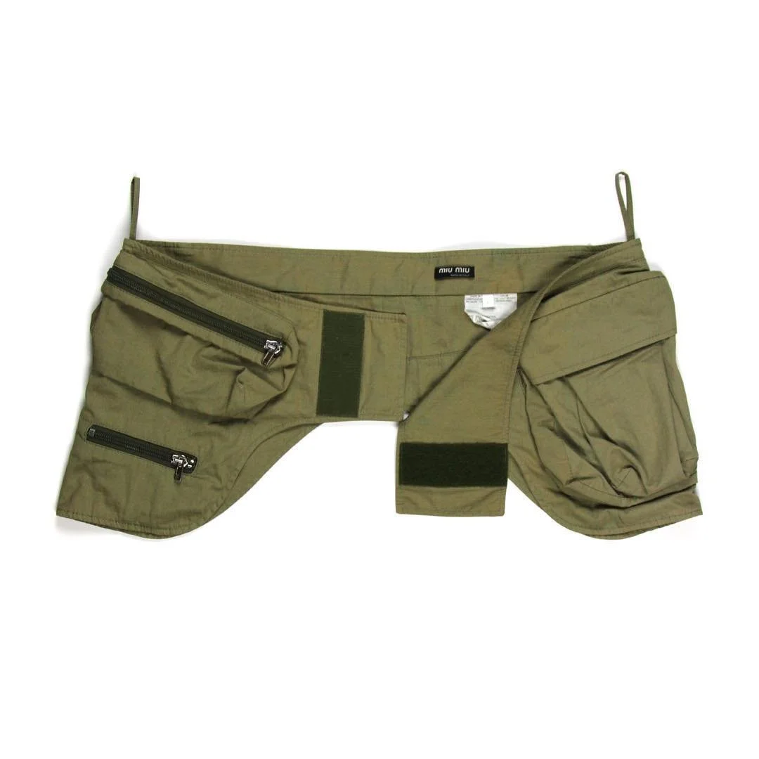 From the Archive: Miu Miu SS 2003 Hip Bag. Miu Miu&rsquo;s now defunct Men&rsquo;s line took a stab at the military/utilitarian trends in fashion during the early 00&rsquo;s and arrived at this accessory. It features 3 pockets and a Velcro closure. P