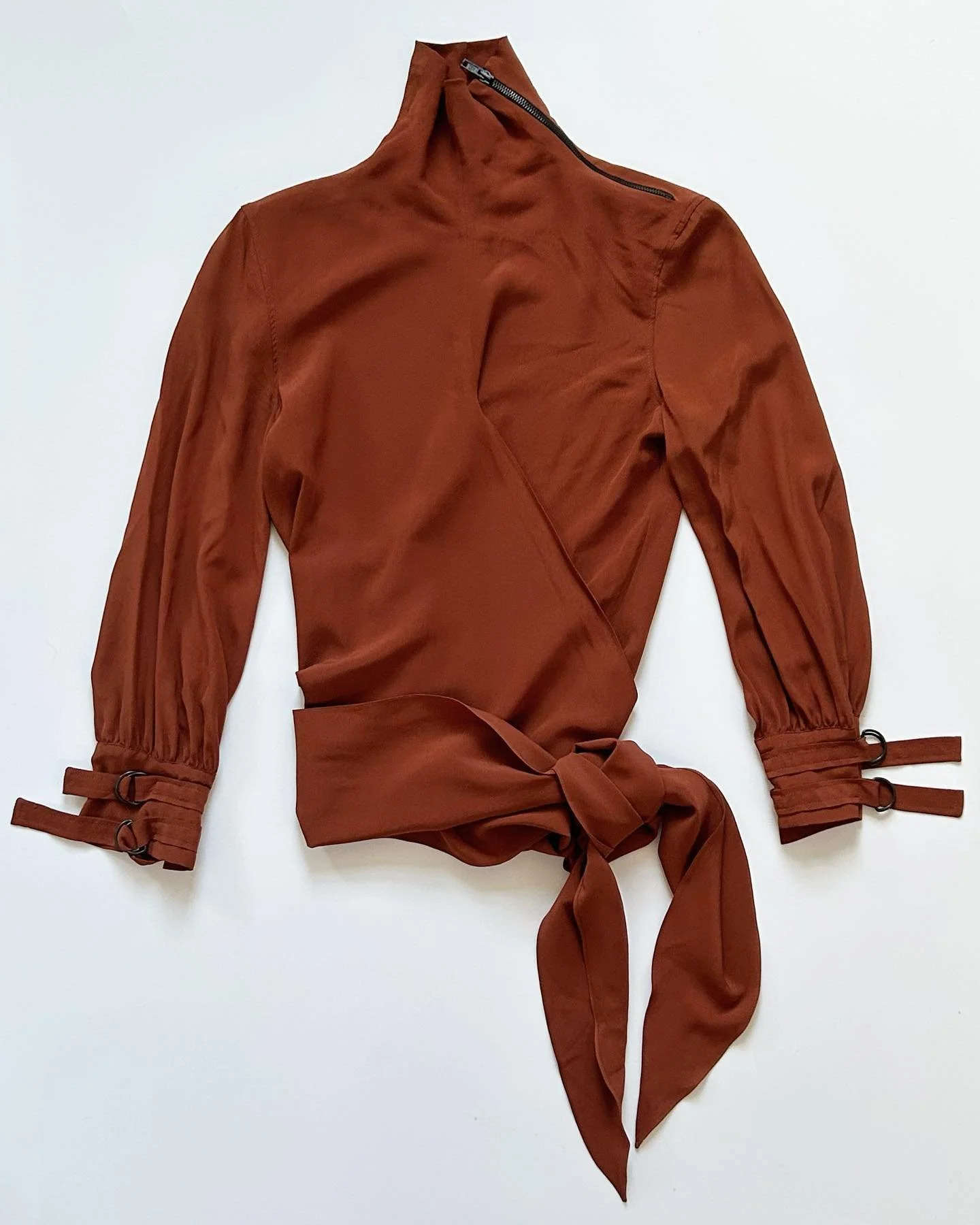 Balenciaga Fall 2000 silk wrap top and wide leg moleskin pants 🍂