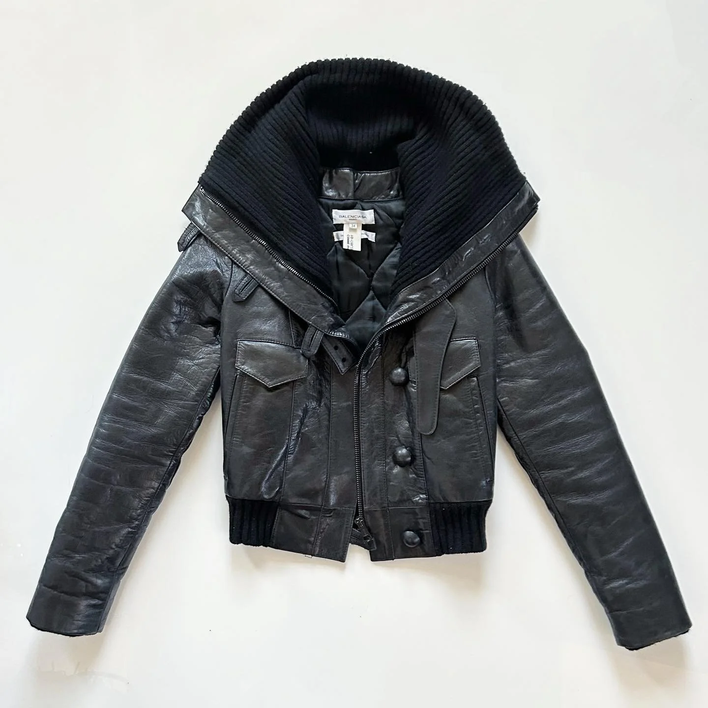 Balenciaga Fall 2002 funnel neck leather jacket &spades;️