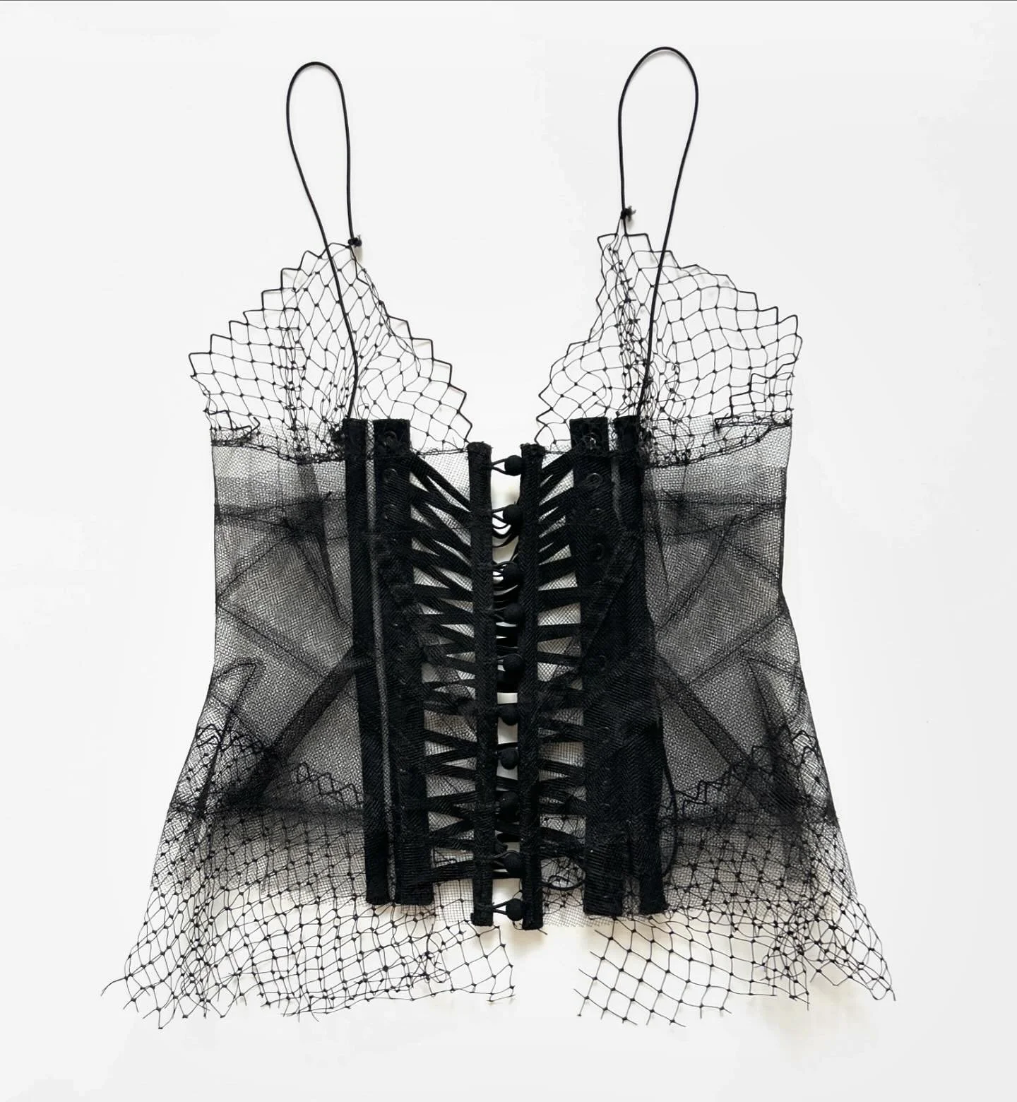 From the archive: an exceptionally rare early Rick Owens net and tulle corset from his years at the Las Palmas studio in LA, circa 1994. #rickowens #rickowensarchive