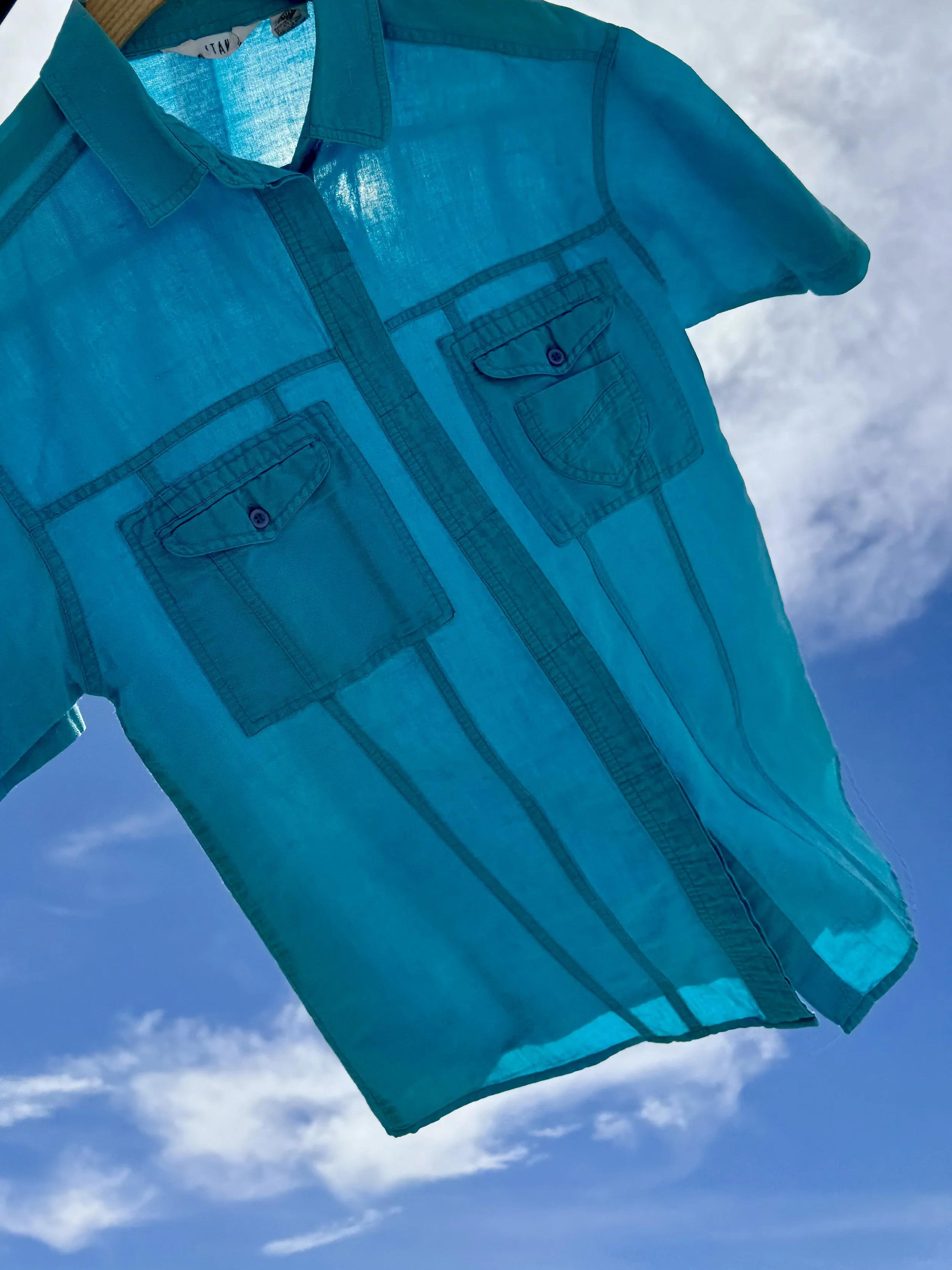 EARTH DAY DROP Gitano Turquoise Blue Pocket Shirt - 1980s