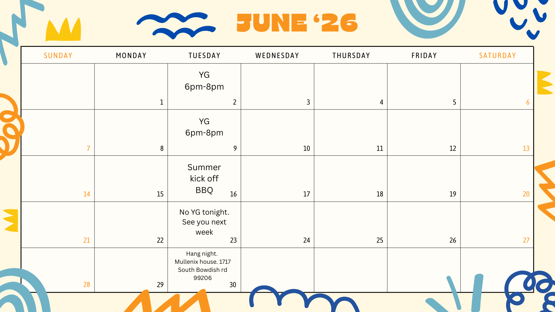 Waypoint youth calendar for june 2026