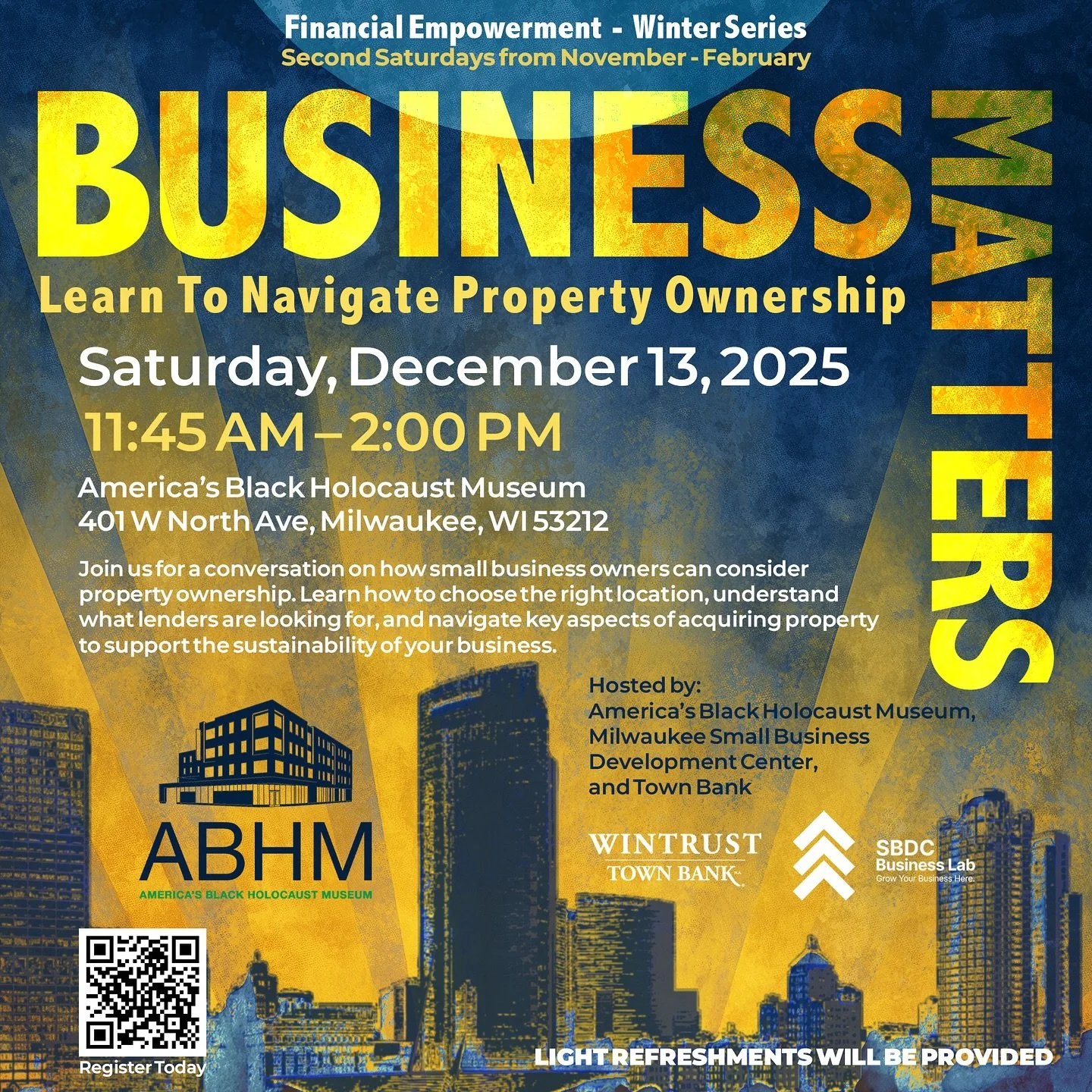 🎯 #FeatureFriday | Financial Empowerment - Winter Series

 This Saturday, join us for a powerful session on property ownership for small business sustainability featuring our Executive Director Ray Hill and business owner + BID board member Joah Tuc