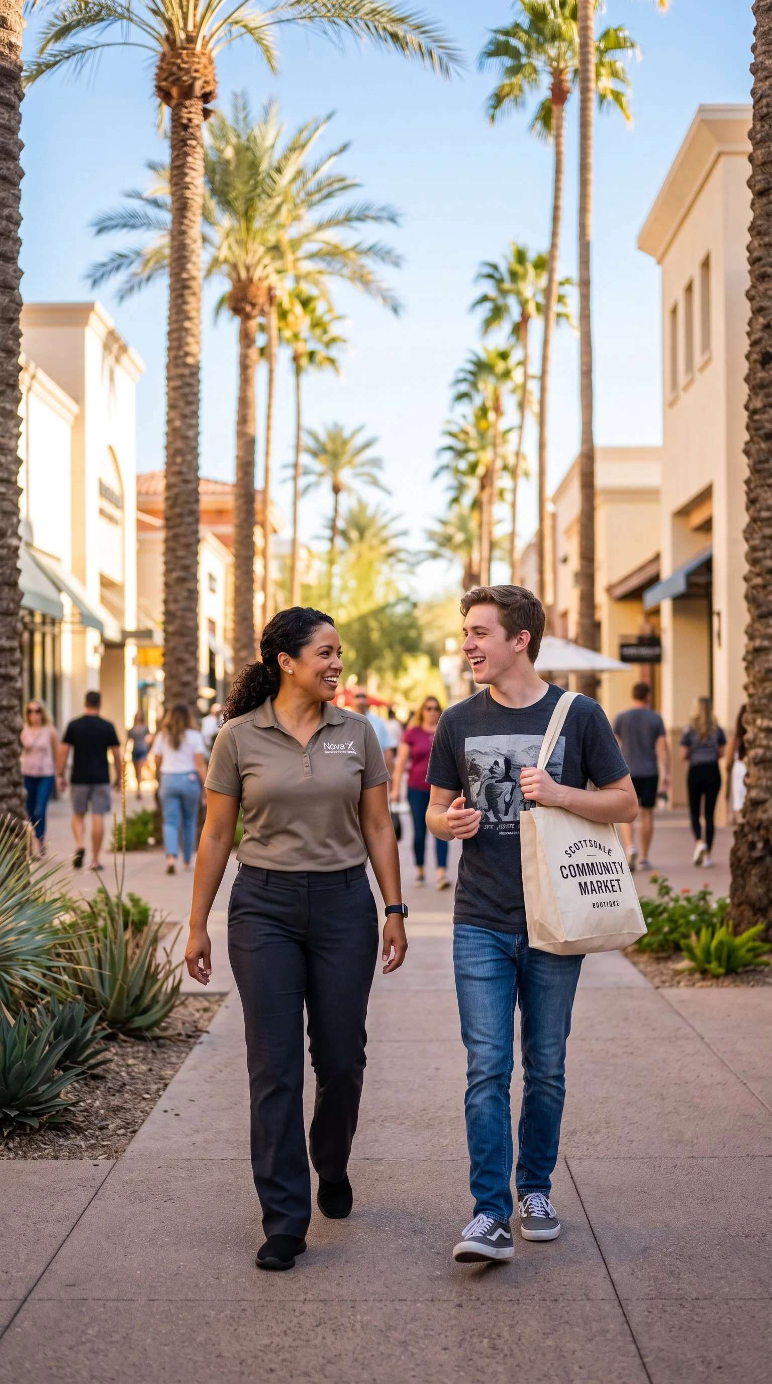 Nova Z Health Services care professional supporting a client during a community habilitation outing in Scottsdale AZ