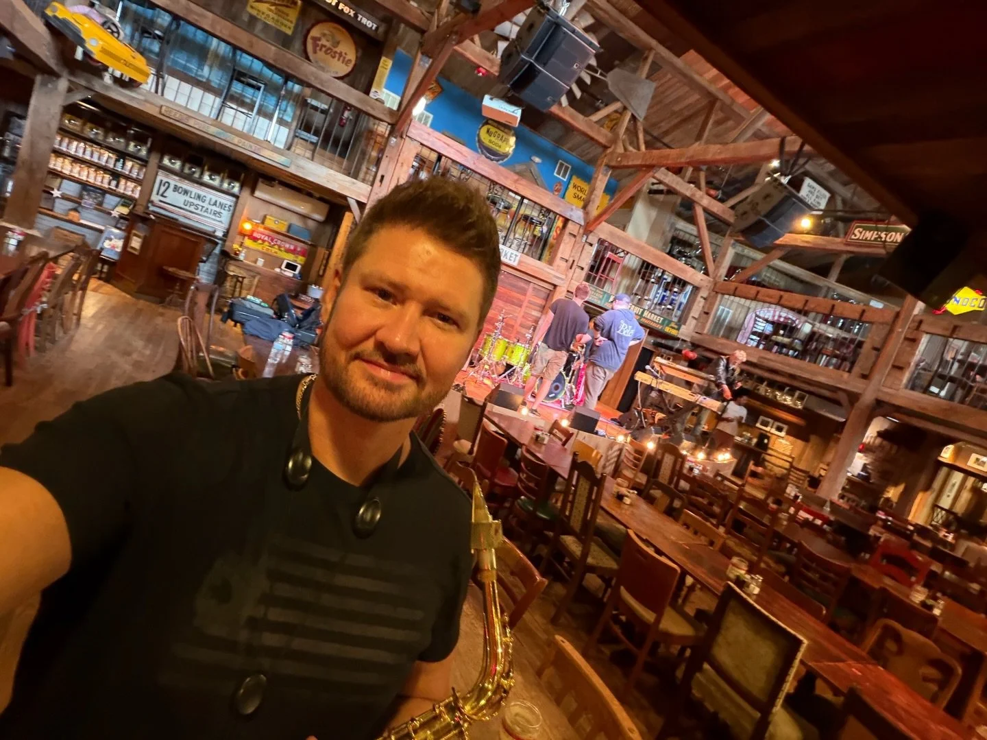 At sound check for the 1st show of tour - tonight at @doseydoethebigbarn in The Woodlands, TX