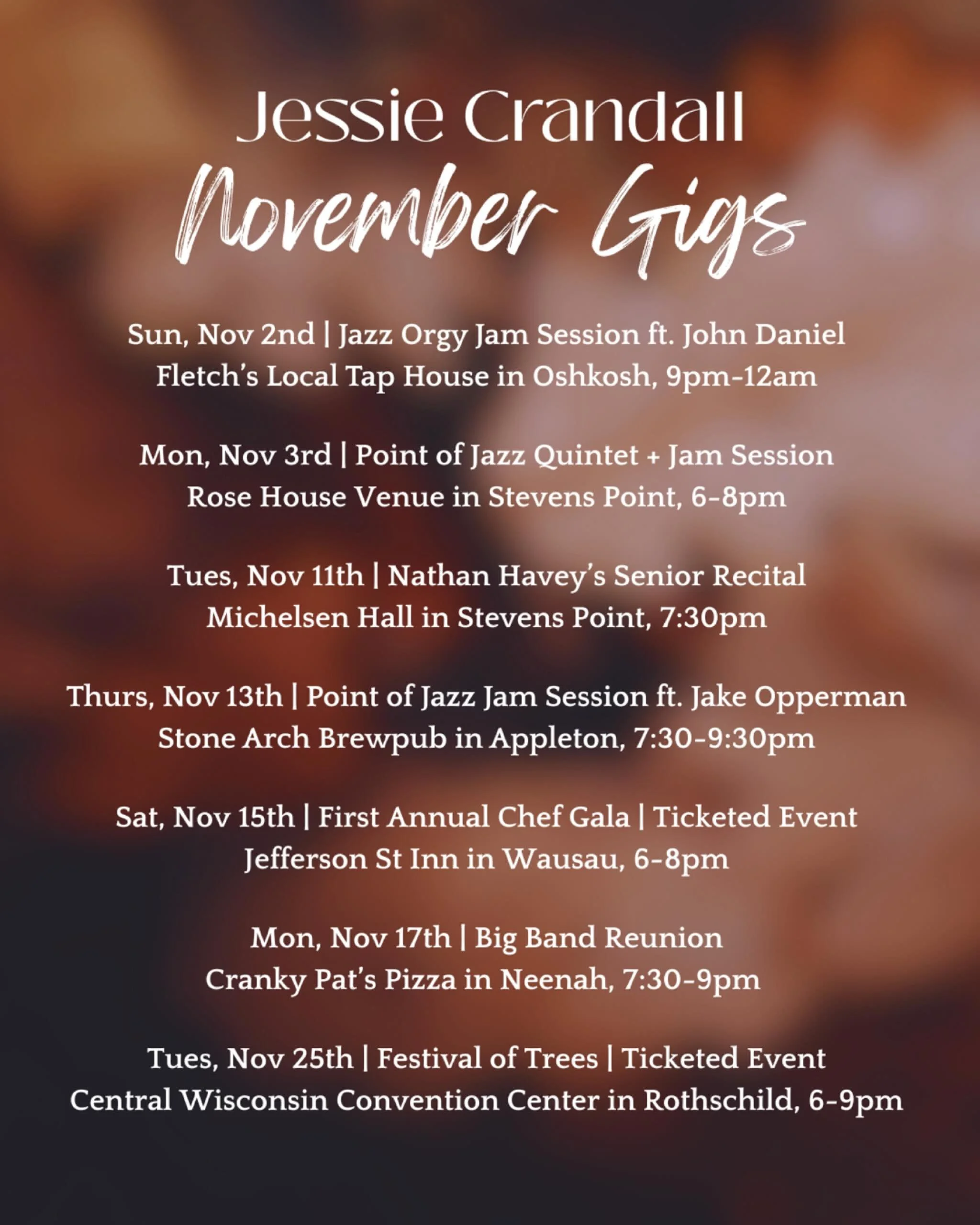My November gigs! Some fun ones on the calendar this month ☺️🎵 #livemusic #jazzbassist