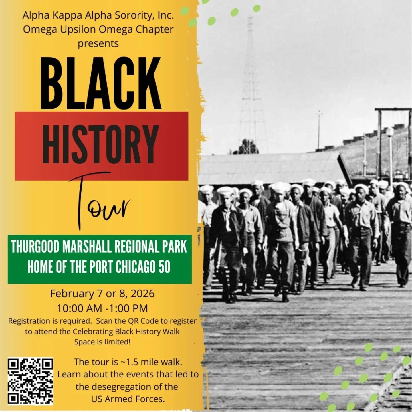 In honor of Black History Month, Omega Upsilon Omega encourages you to participate in the annual walk at Thurgood Marshall Regional Park: Home of the Port Chicago 50. Join us on Saturday, February 7 or Sunday, February 8, 2026 from 10:00 a.m. - 1:00 