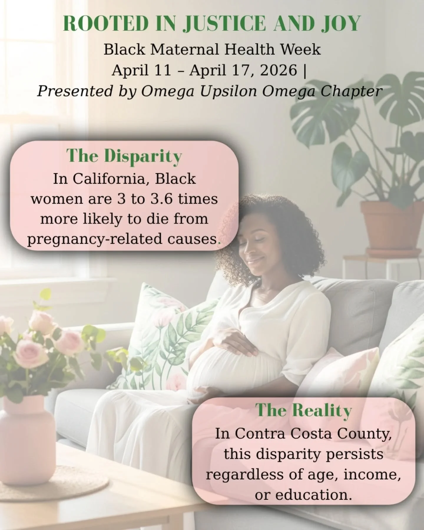 🌸 Rooted in Justice and Joy 🌸

📍Justice for Our Community📍

✨ Empowerment Through Support 

Black Maternal Health Week 🤰🏽👶🏽🤱🏽 Shedding light on a critical reality for Black women🖤🤎

#aka1908 #akafwr #omegaupsilonomga2017 #blackmaternalhea