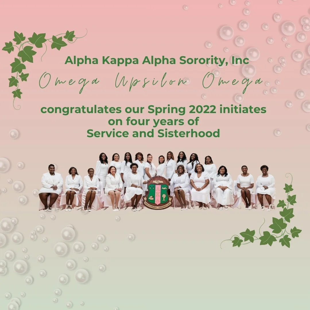Wishing a very Happy AKAversary to the sisters of the Spring '22 inaugural line for Omega Upsilon Omega Chapter. Thank you for 4 years of sisterhood and service to all mankind. Wishing you many more!

#AKA1908 #AKAFWR #omegaupsilonomega2017 #HappyAKA