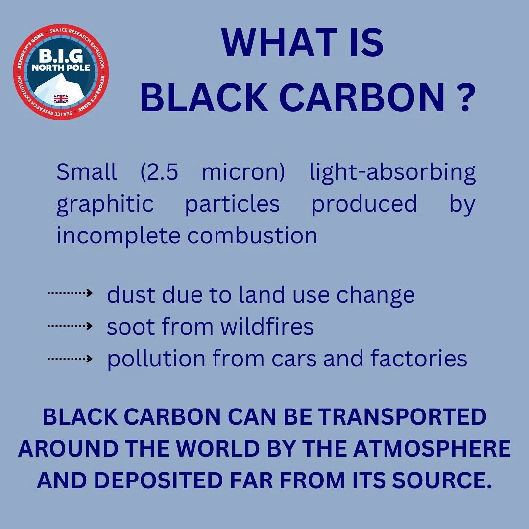 WHAT IS BLACK CARBON 〰️

It&rsquo;s a small light-absorbing graphitic particles produced by incomplete combustion 🚢⛽️✈️🚗🔥

Black carbon can be transported around the world by the atmosphere and deposited far from its source.

The expedition will b