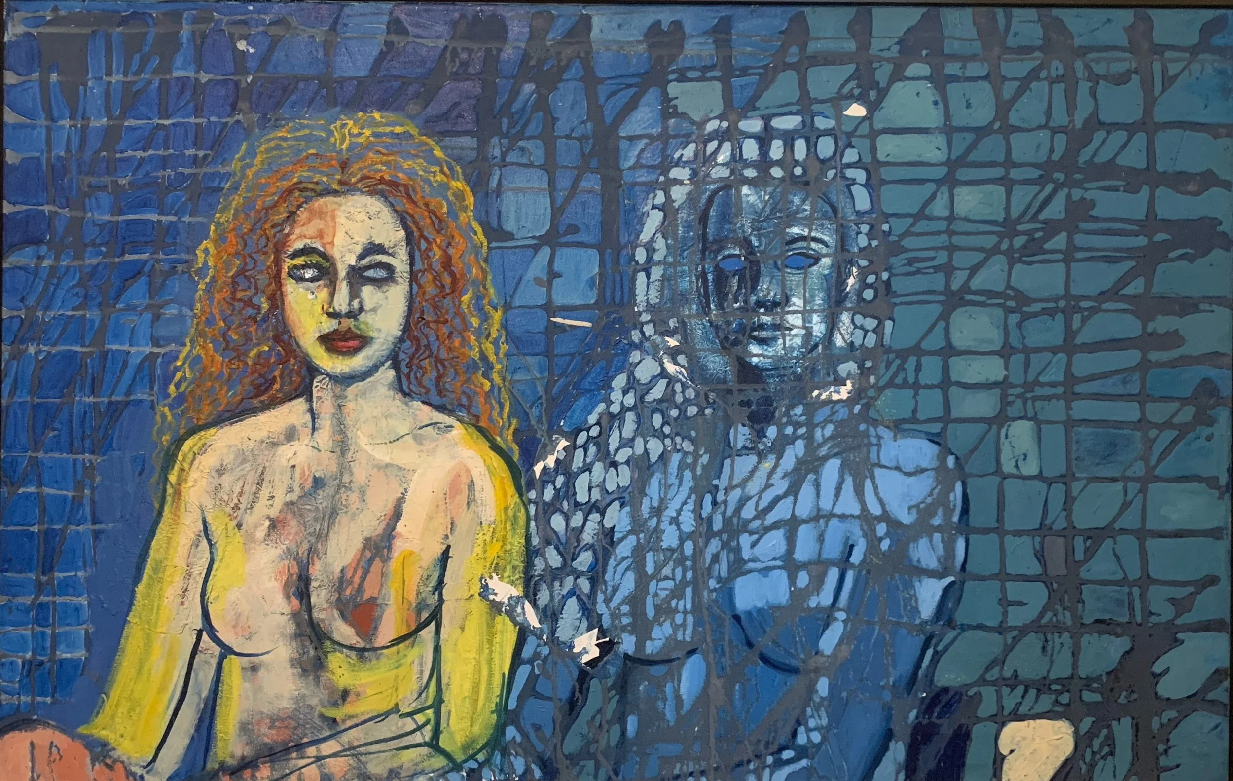 Mae Alice Engron (American, 1933-2007) Original Oil on Canvas Painting Titled "Black and White Woman"