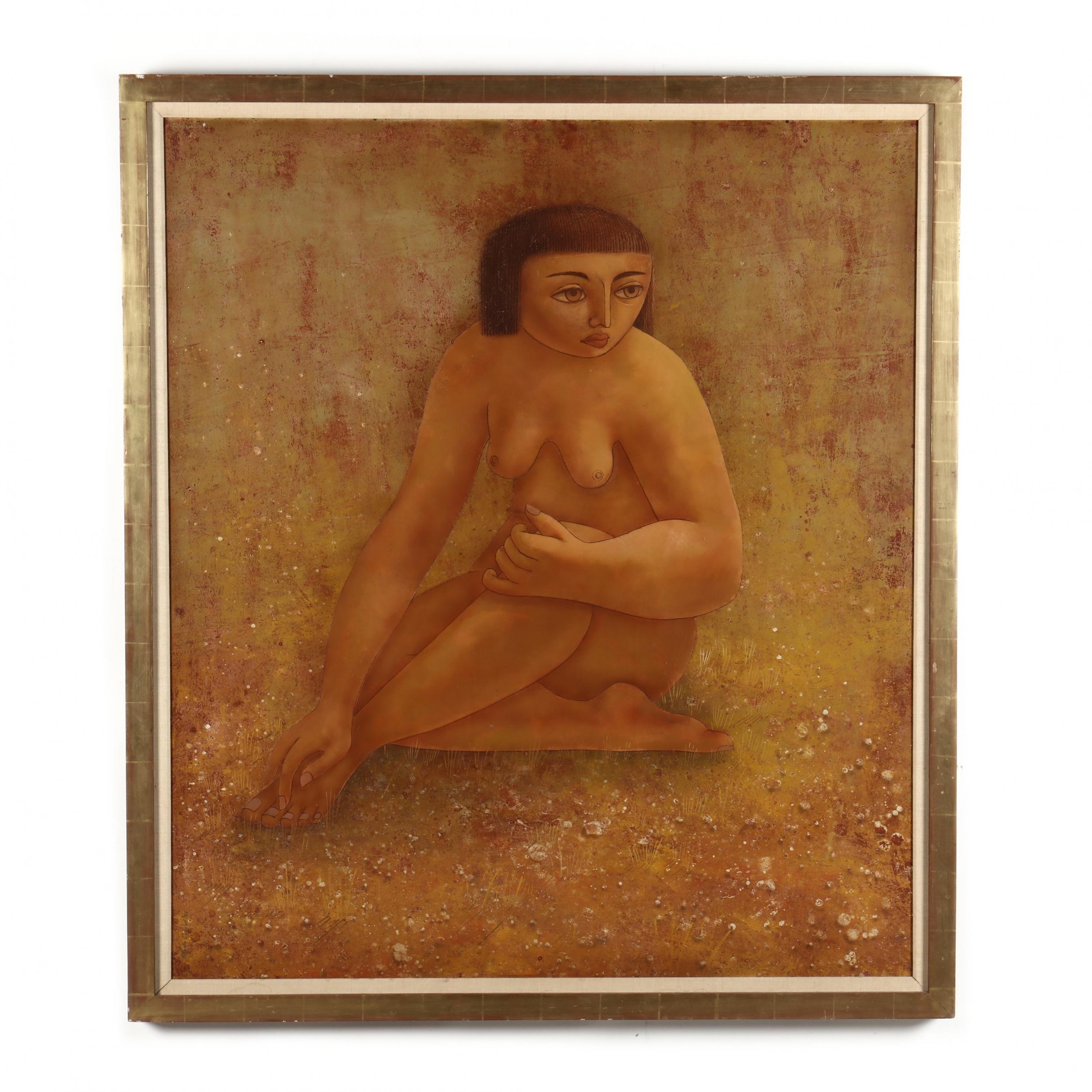 Flavio E. Cabral (American/Portuguese, 1916-1990) Seated Nude, Large-Scale Oil on Masonite