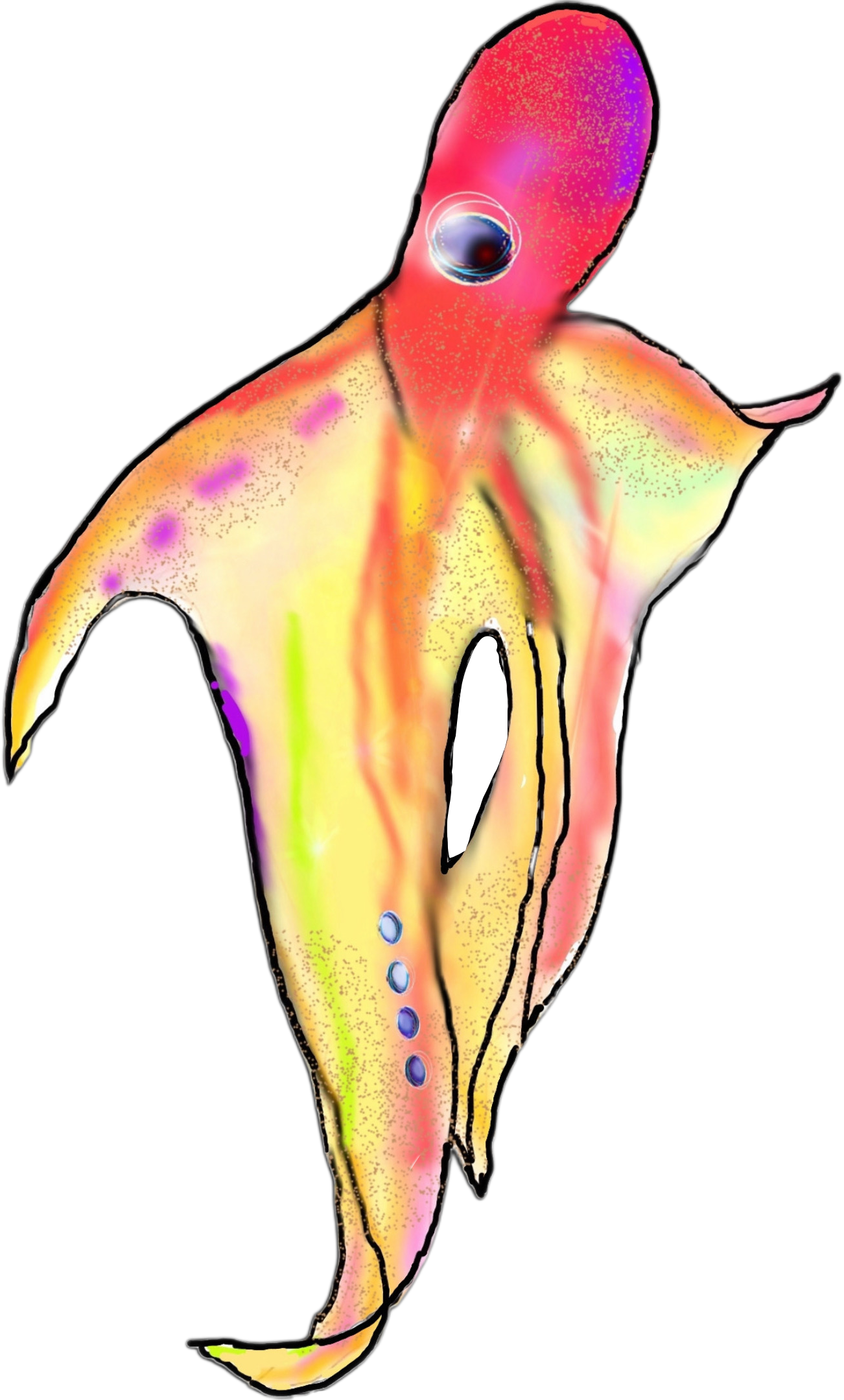 Cartoon drawing of a blanket octopus.