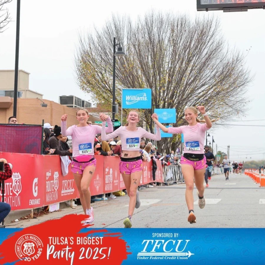 Shoutout out to these girls for running Route 66 half marathon after a long cross country season! 
Running together all 13.1 miles, Emery, Shiloh, and Hadley finished with a time 1:45:55 ⚡️
They are now in the top 20 times for OKPJT record times! 
Th