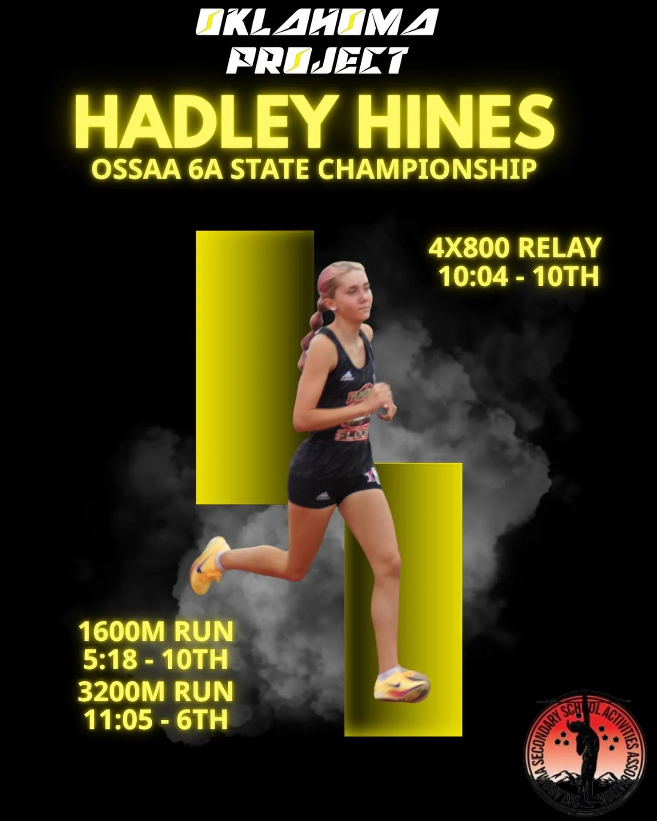 Hadley had a great track season! Put in the work over the winter months after a disappointing state XC race. 
⚡️
Not only did Hadley podium in the 3200m, but was able to break Yukon&rsquo;s school records in the 1600 and 3200 this spring! 
5:11 for 1