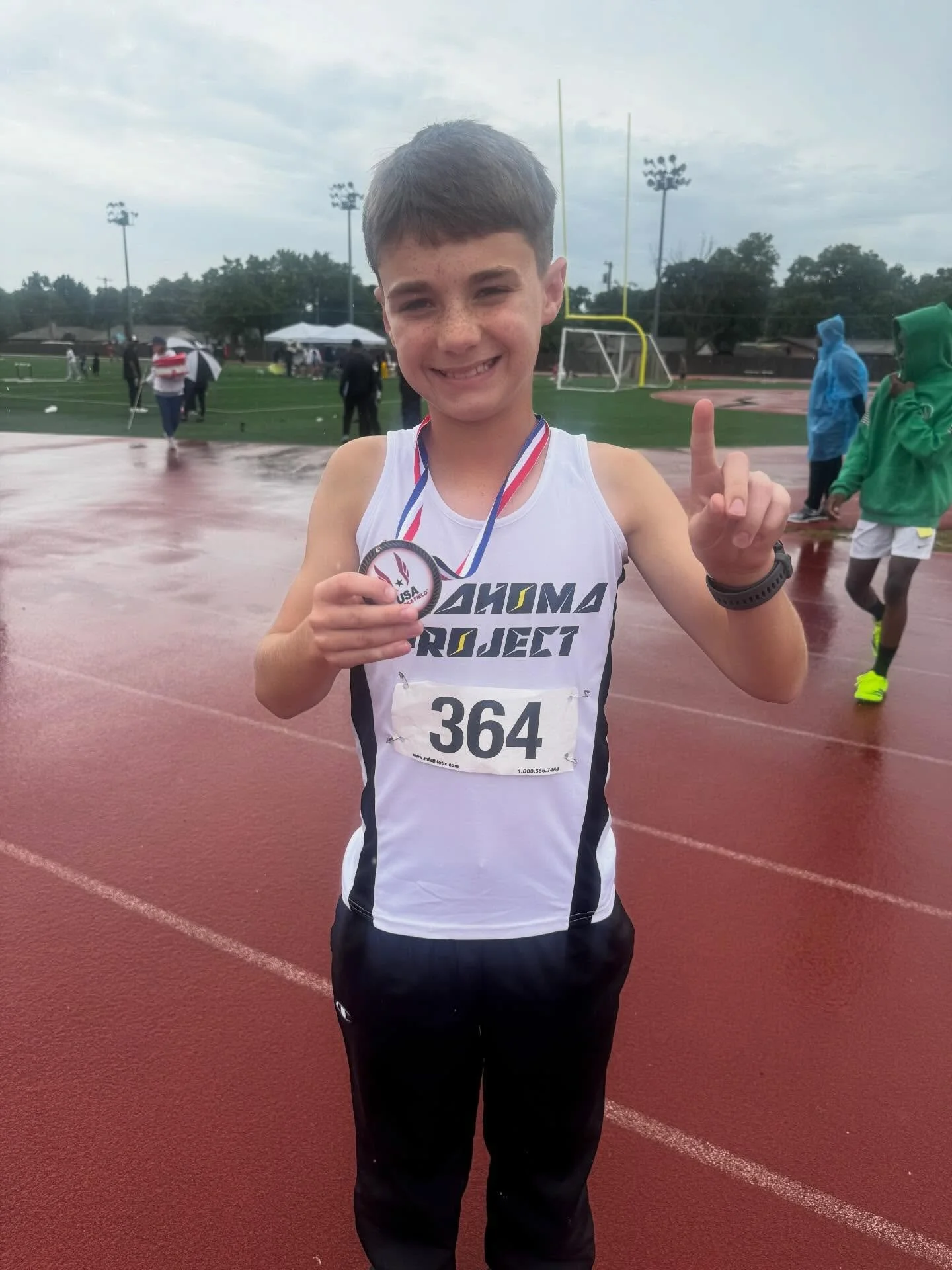 Harrison Shaw kicked off summer the right way at the Jenks American Track Club meet - USATF Age Group Championships! 
Long day of rain delays, but Harrison powered through 
⚡️
Running AND  winning both the 3k and 1500 in incredible times in his 11-12