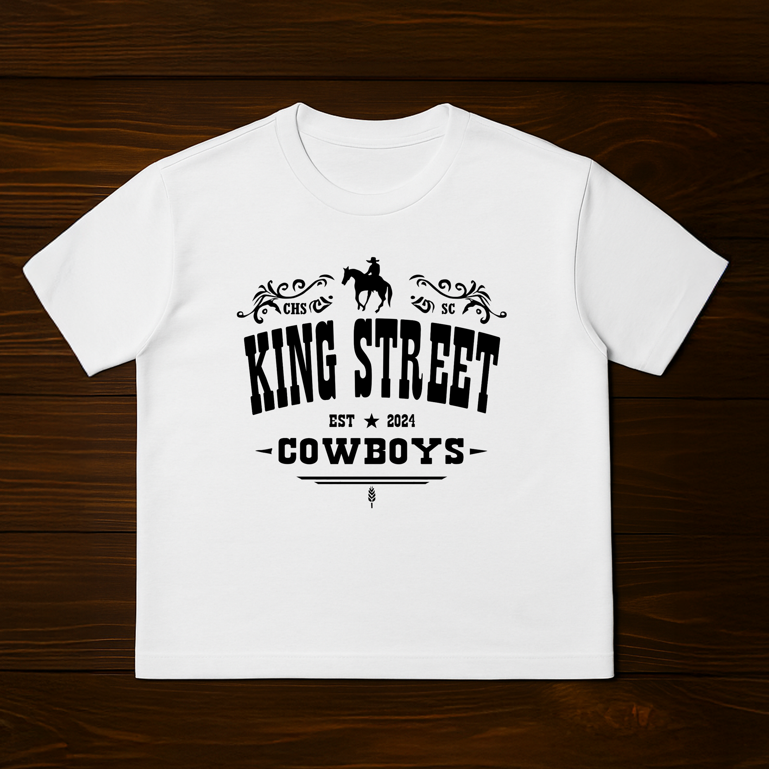 King Street Cowboys sueded t-shirt in white with bold western graphic on front