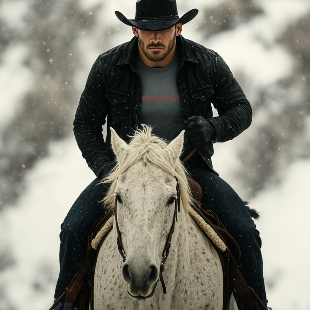 Front view of storm grey Cowgirls Only T-Shirt with white text
