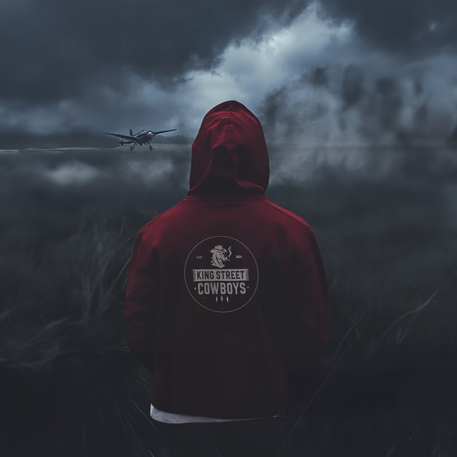 Back of red Rebel Hoodie showing bold white rebel graphic artwork