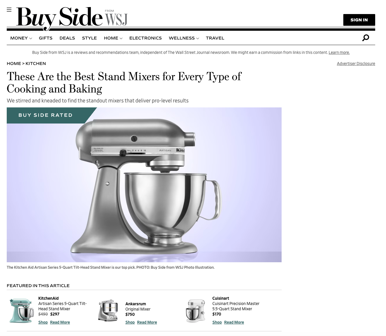 WSJ: These Are the Best Stand Mixers for Every Type of Cooking and Baking  |  Published Oct. 21, 2022