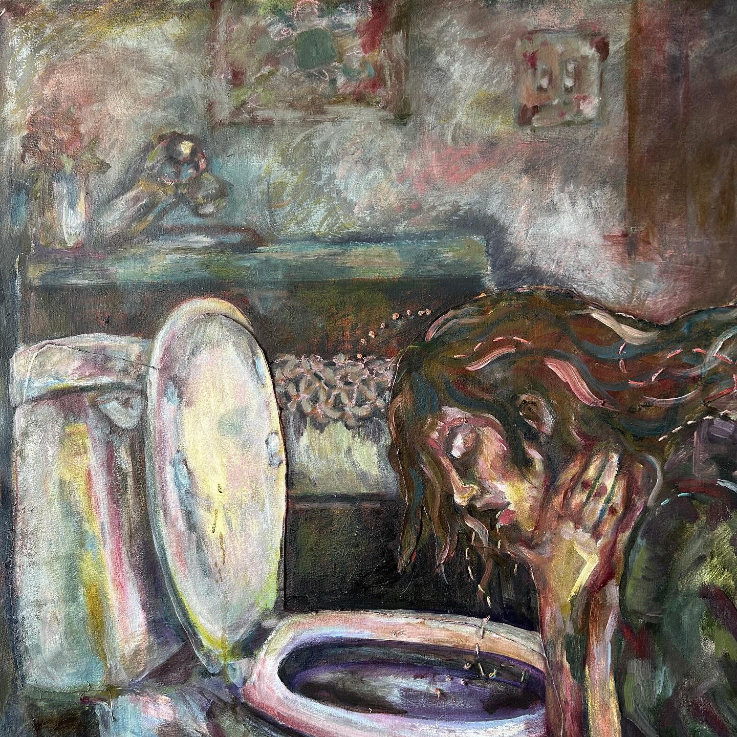 she&rsquo;s done 🤷&zwj;♀️

#kstateart #painting #oilpainting #mixedmedia #selfportrait #embroidery #details