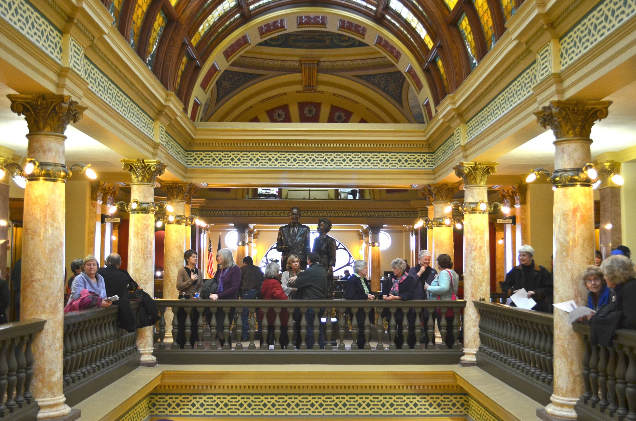 By the time the dedication ceremony began, more than 250 people had jammed the stair and the space that wrapped around it