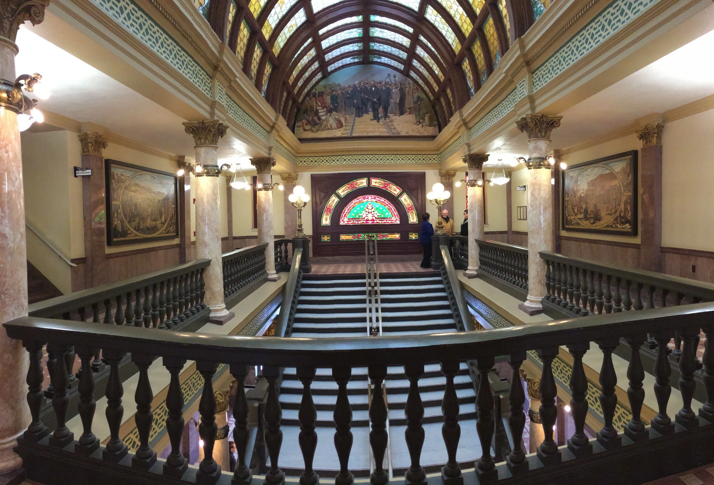 The two Montana Women’s Murals where they will hang in perpetuity on either side of the grand stair. Hadley was right—two murals are much better than one! 