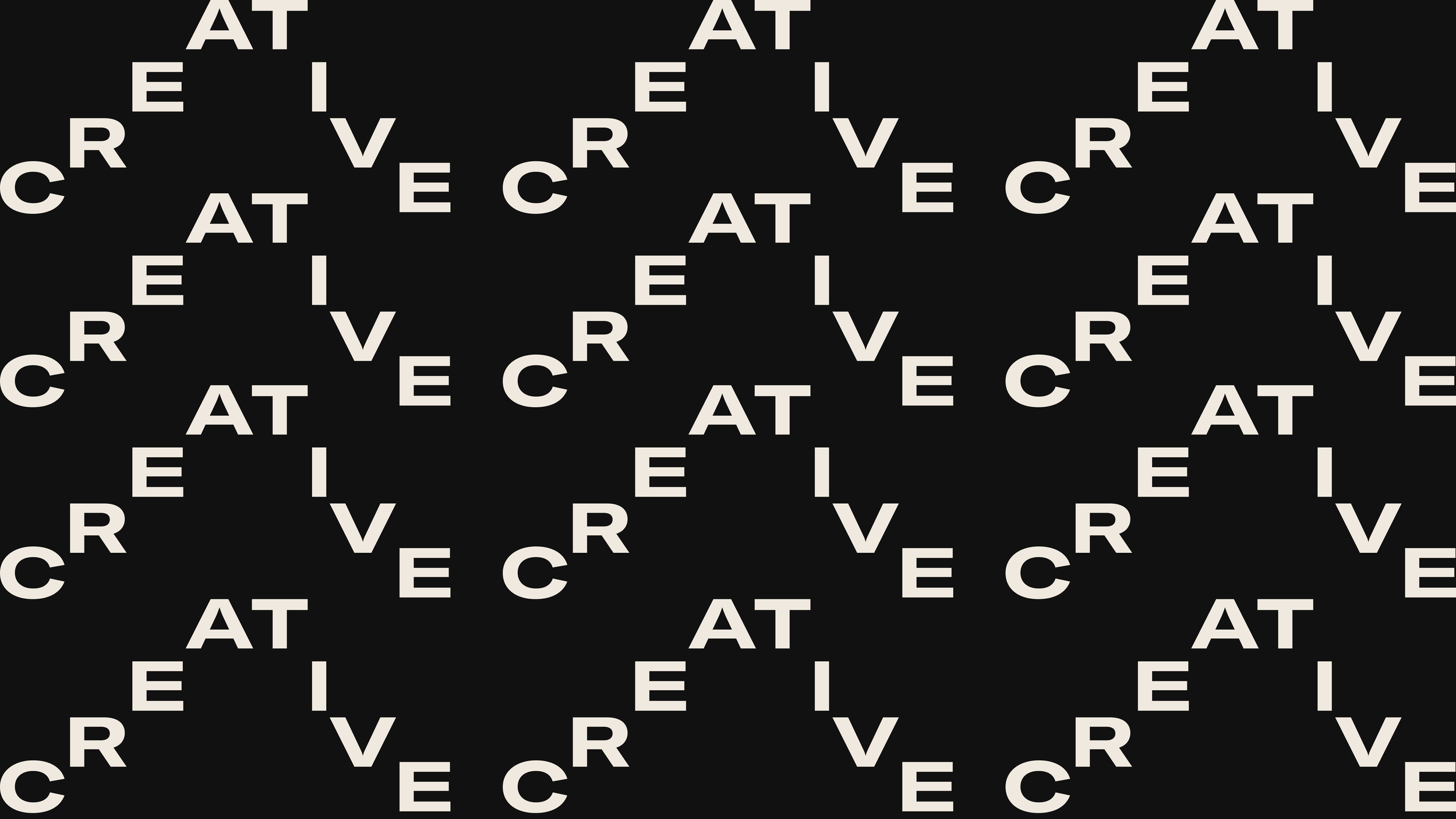 Pattern of the words 'AT', 'E', 'RE', 'IVE', and 'CR' in white text on a black background.