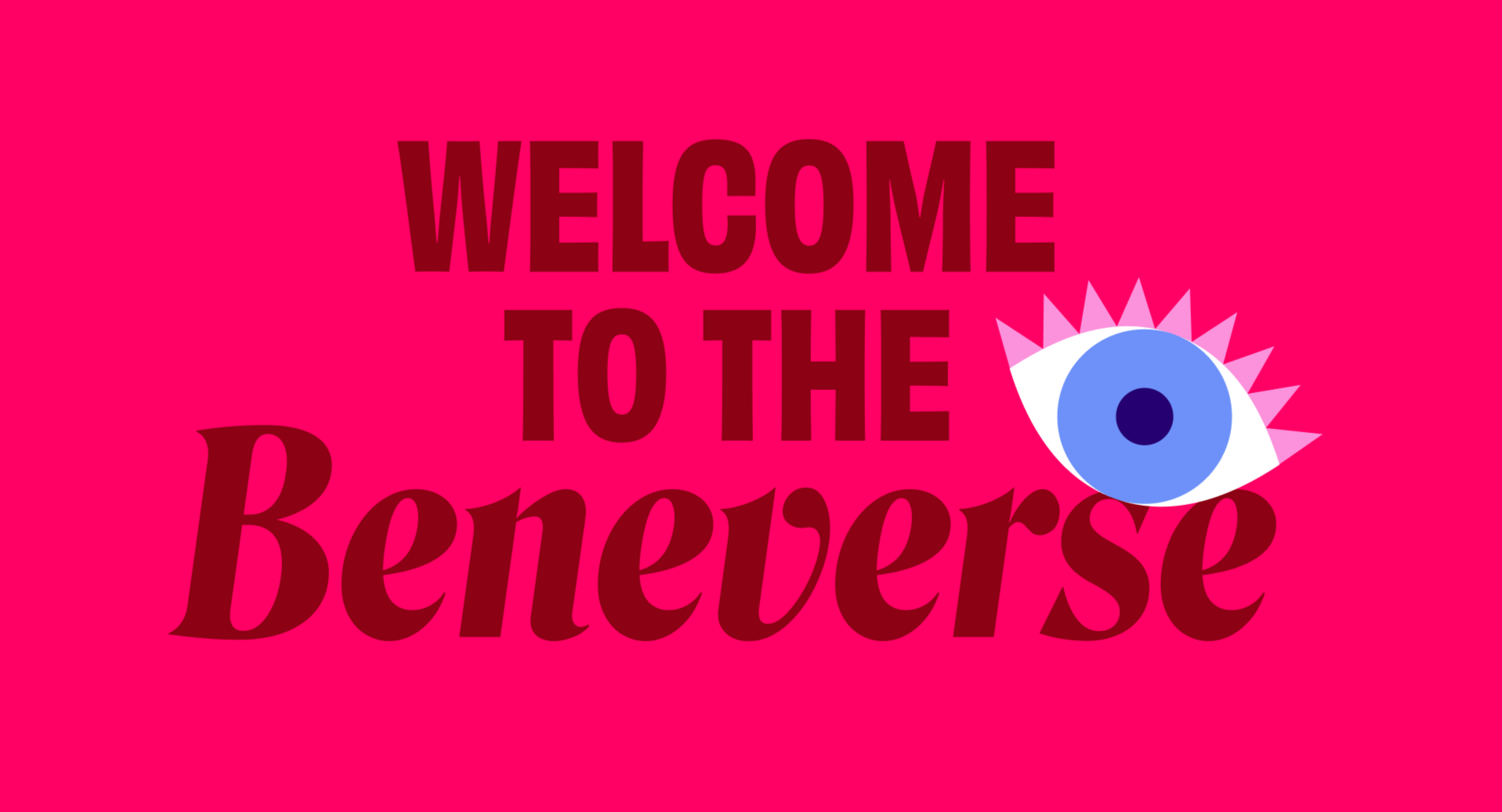 Pink background with the text "Welcome to the Reverse" and a stylized eye graphic with white, blue, and purple colors.