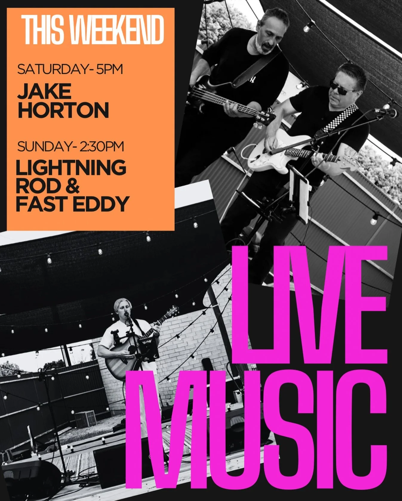 Live music all weekend!
🎤 JAKE HORTON today from 5pm

🎸 LIGHTNING ROD + FAST EDDY tomorrow from 2:30pm

PLUS we&rsquo;ve got a brand-new food menu launching tonight, think shared goodness and fab eats! 🥘 

AND here&rsquo;s the big one:
👉 We&rsquo
