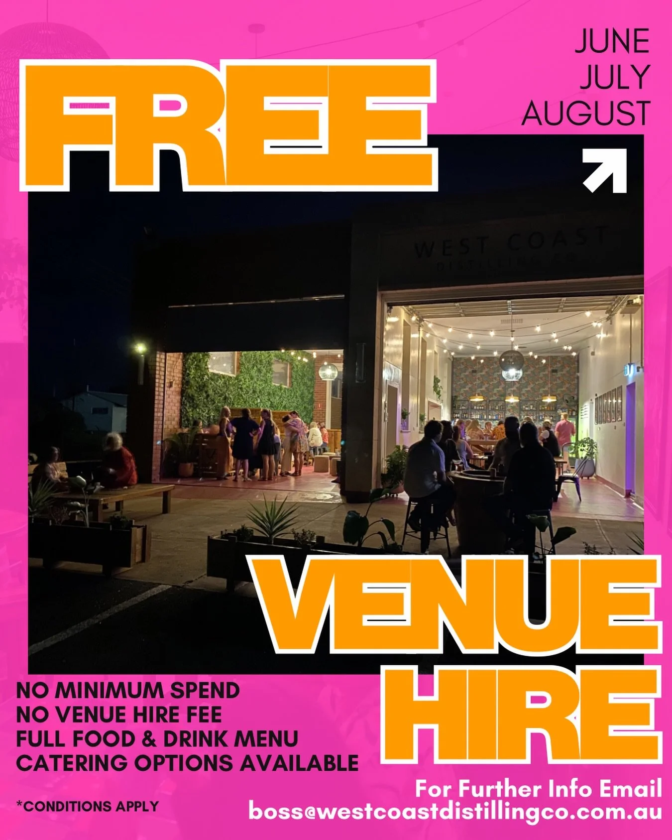 Winter functions just got a little better at WCDC. ✨

Book your event during June, July or August and enjoy FREE venue hire.

Perfect for birthdays, engagements, corporate events and celebrations of all kinds.

&bull; No minimum spend 
&bull; Full co