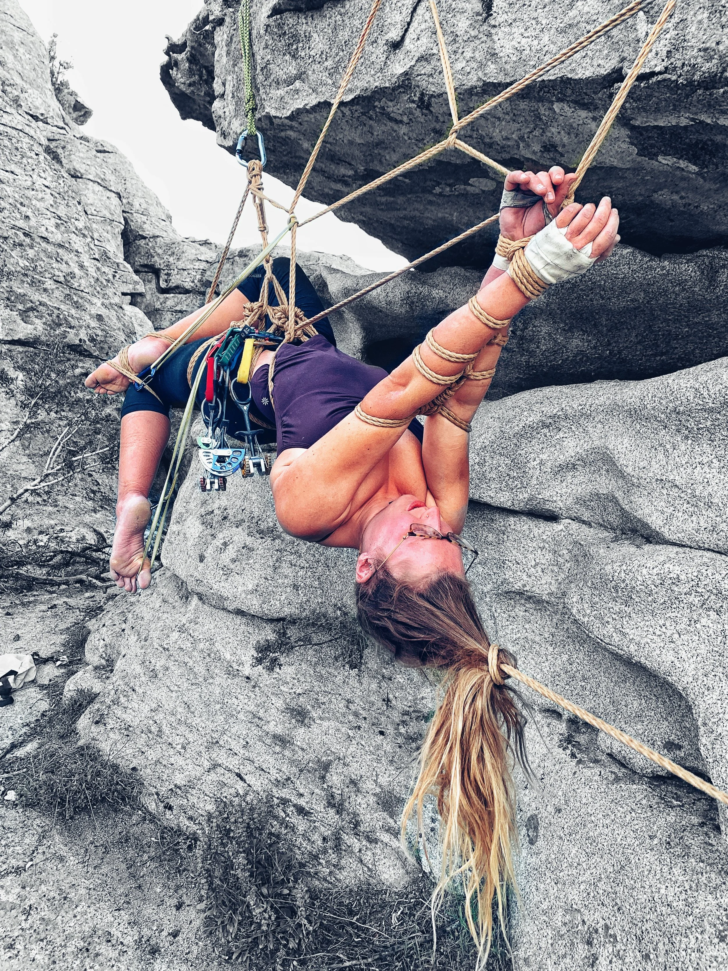 Tied rock climber