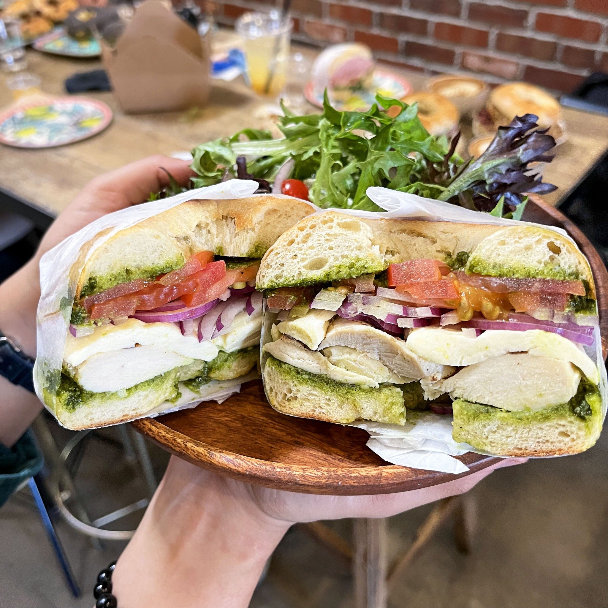 🥯🥪👋New week, new Bagel Sandwich! Say hello to our Chicken Basil Pesto Bagel Sandwich! Enjoy rich and delightful flavors in every bite! 👀✨

👀✨Looking for a different flavor? We got you! A total of FIVE bagel sandwiches are here for all of your cr