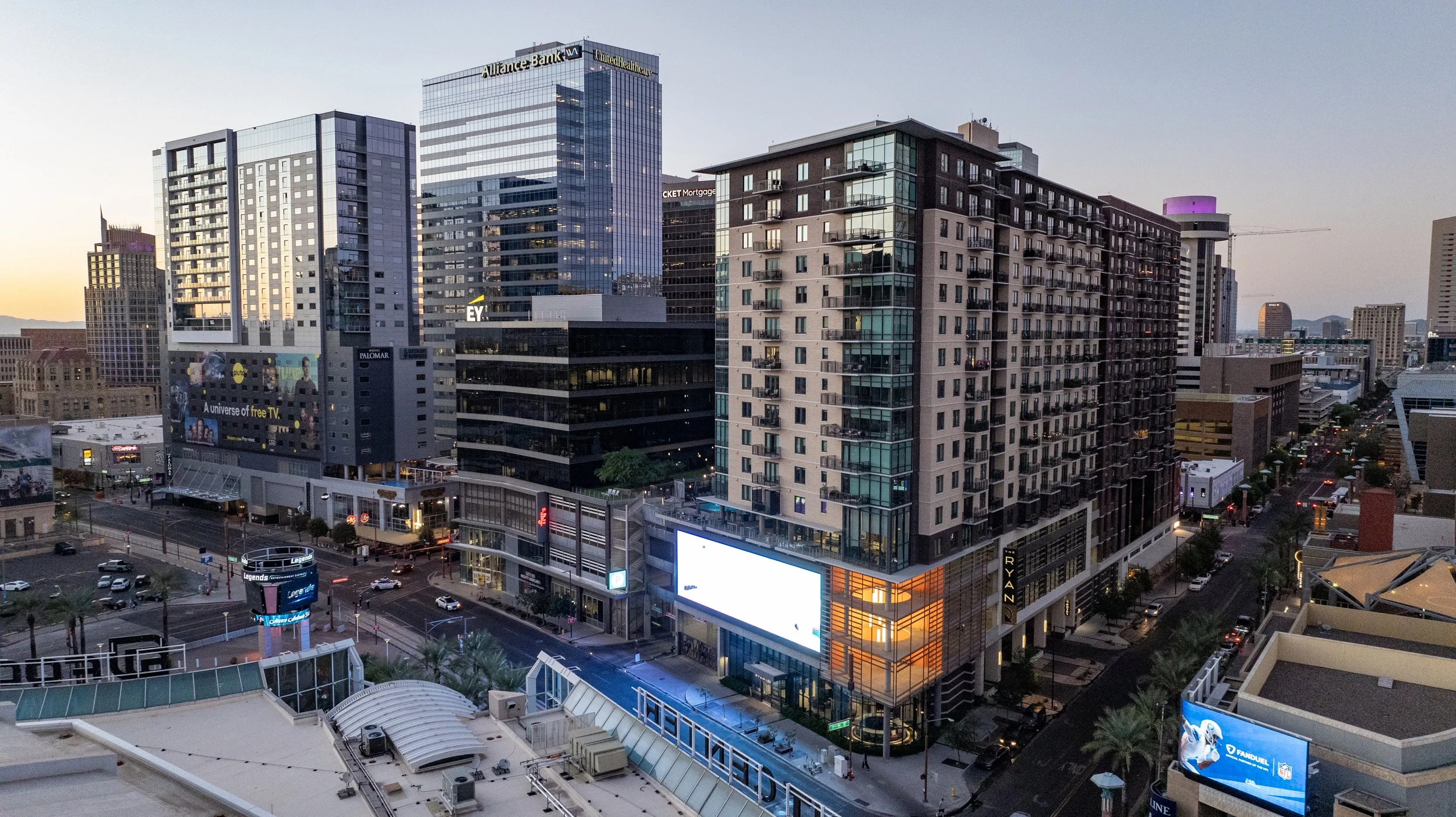 aerial commercial real estate photography sunset