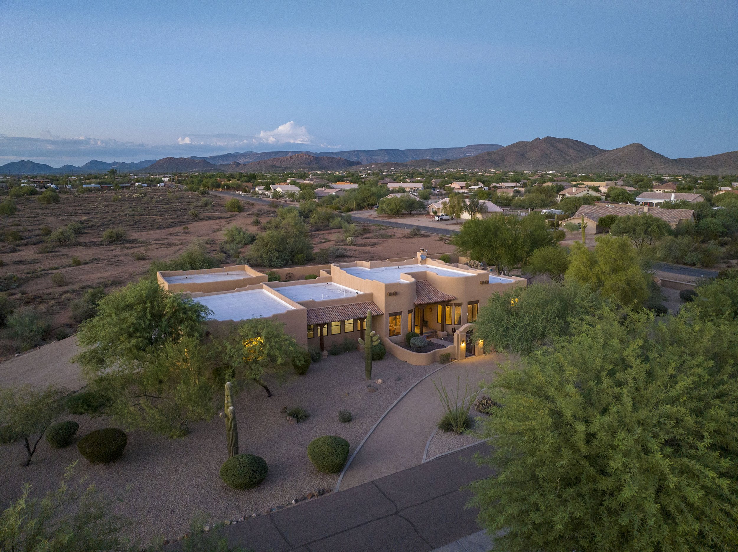 drone aerial arizona high desert phoenix twilight