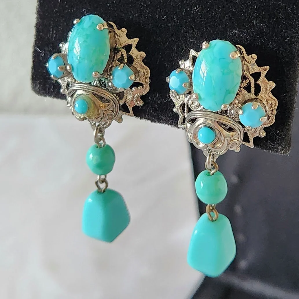 West German Turquoise Glass Drop Earrings 9.jpg