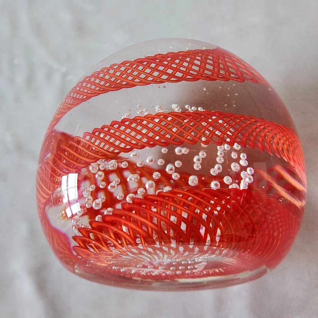 Red Latticino Bubble Murano Paperweight 13.jpg