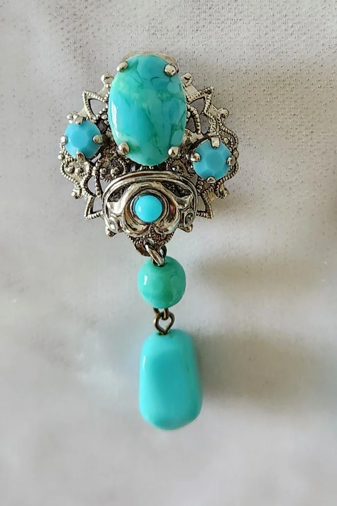 West German Turquoise Glass Drop Earrings 4.jpg