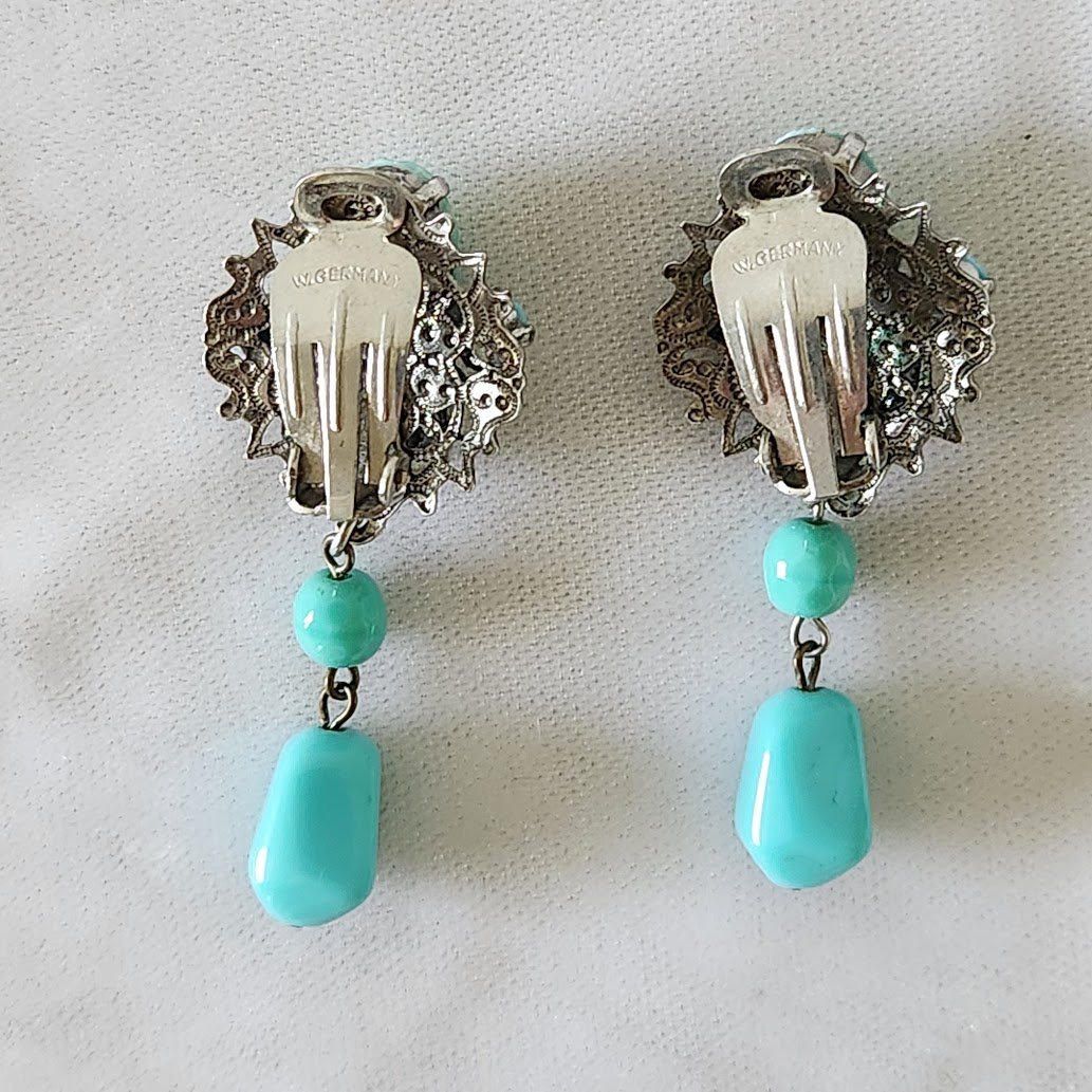 West German Turquoise Glass Drop Earrings 5.jpg