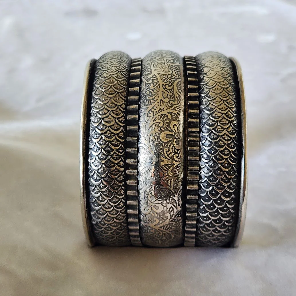 Wide Ethnic Silver Plate Cuff Bracelet 6.jpg