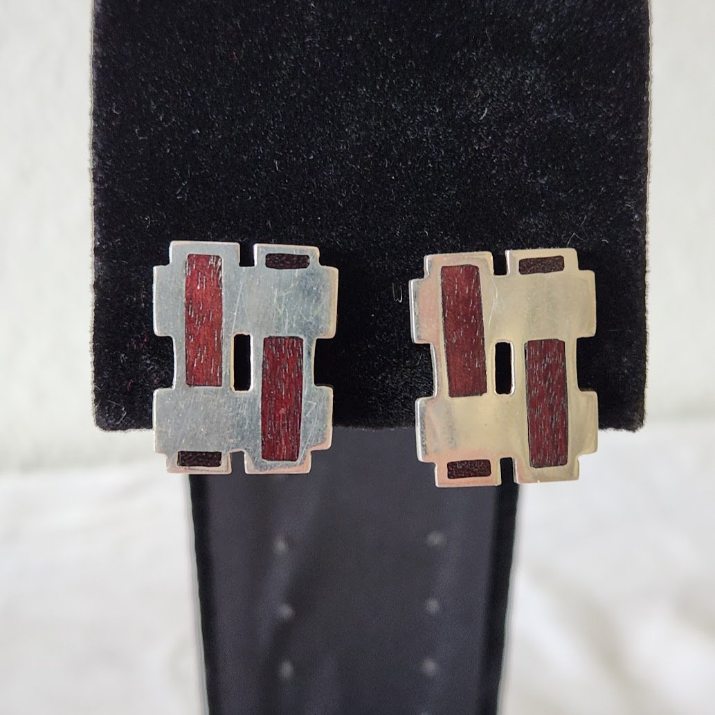 Modernist Rosewood Silver Earrings 1.jpg