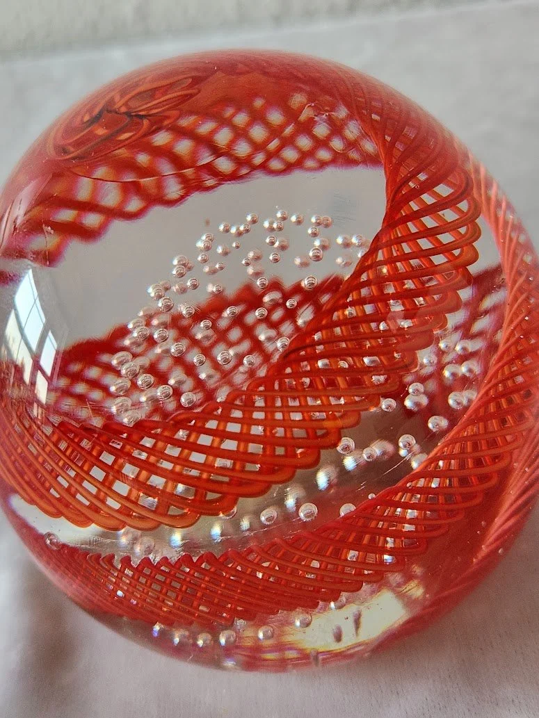 Red Latticino Bubble Murano Paperweight 7.jpg