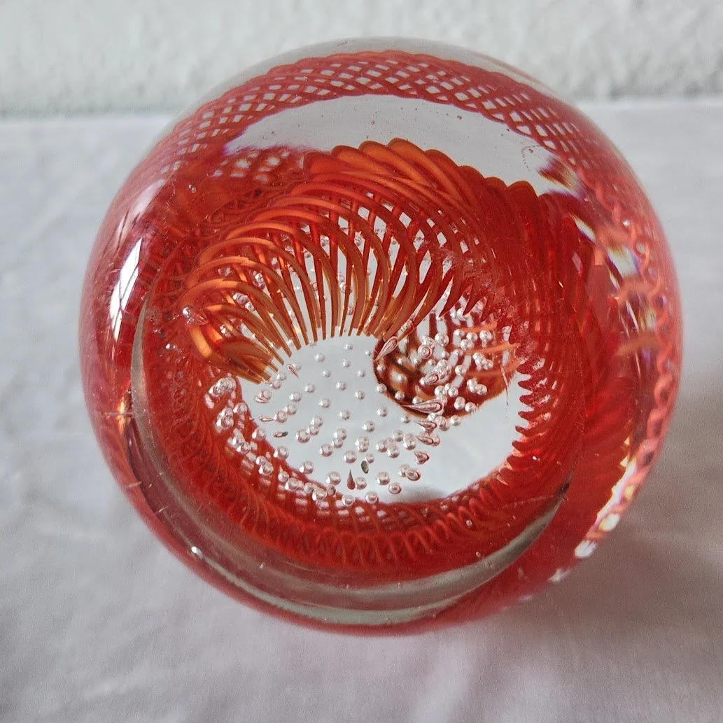 Red Latticino Bubble Murano Paperweight 14.jpg
