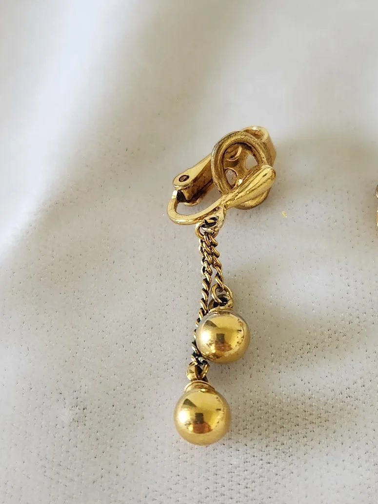 Trifari Pierced Look Dangling Ball Earrings 3.jpg