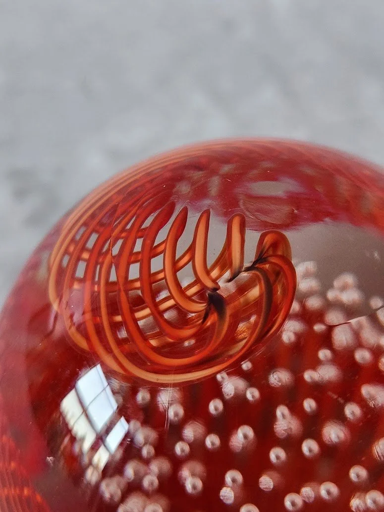 Red Latticino Bubble Murano Paperweight 17.jpg