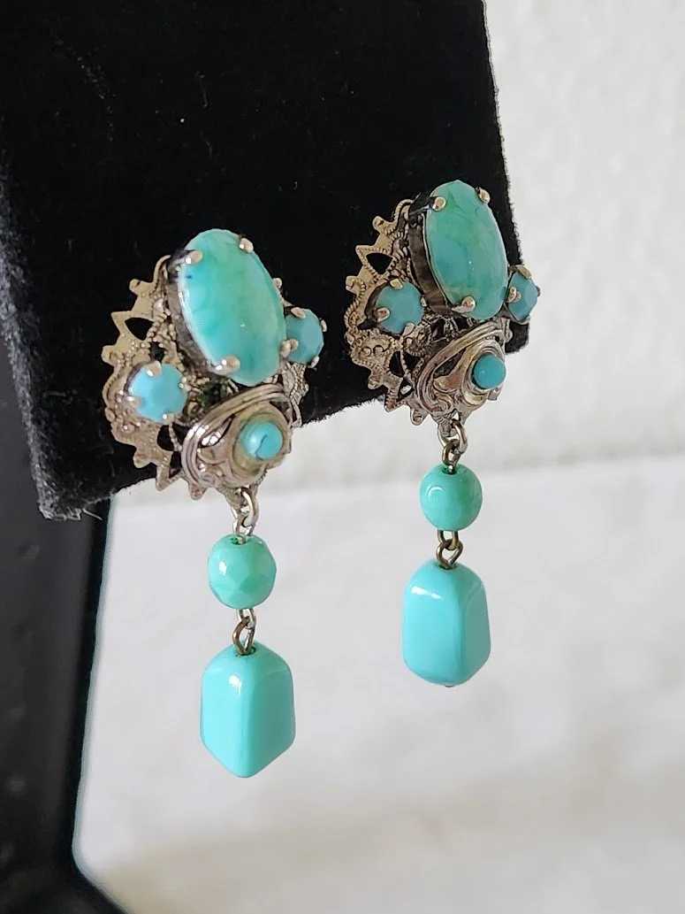West German Turquoise Glass Drop Earrings 10.jpg