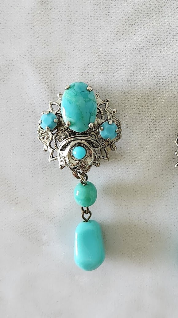West German Turquoise Glass Drop Earrings 2.jpg