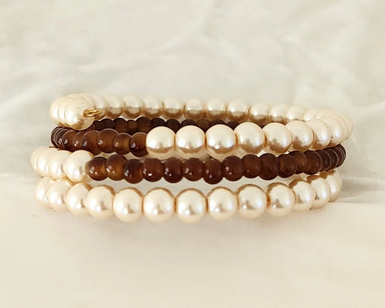 Pearl & Amber Memory Wire Bracelet 3.jpg