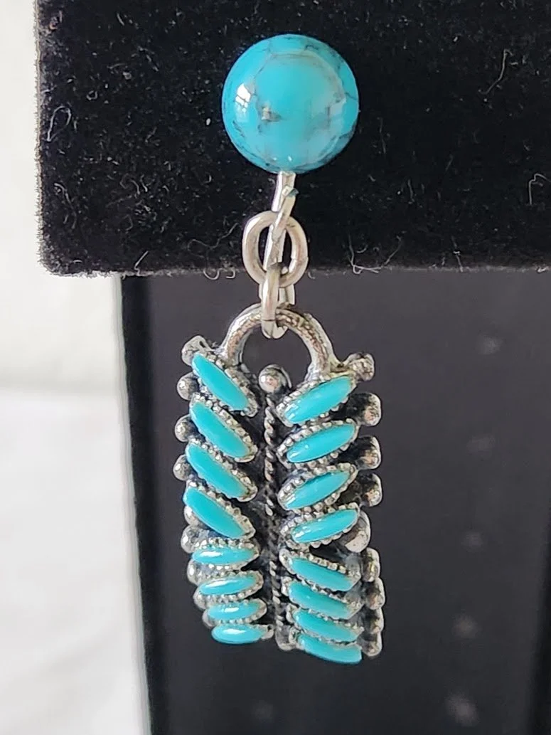 Southwest Needlepoint Faux Turquoise Knifewing Mark Earrings 8.jpg